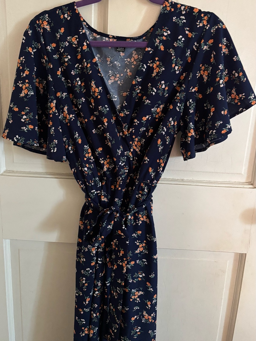 SHEIN Navy Floral Wrap Maxi Dress with Orange & White Blossoms